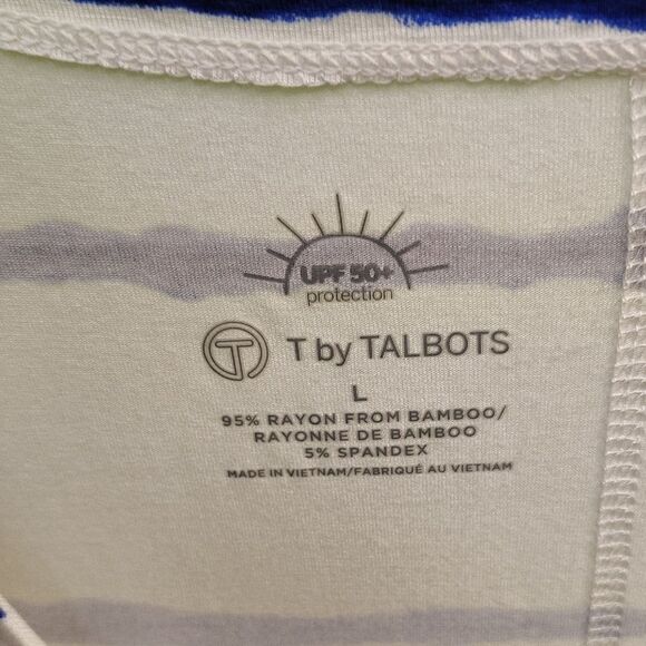 Talbots Blue and White Long Sleeve Relaxed Tee - Picture 2 of 3